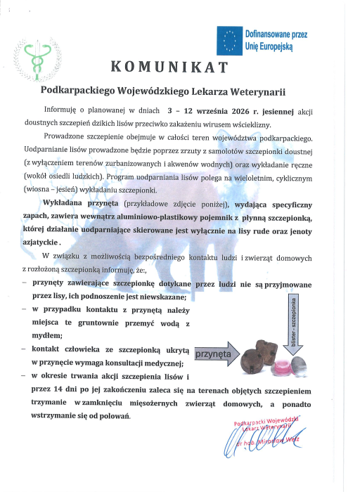 Jesienna akcja szczepienia lisów Komunikat.png